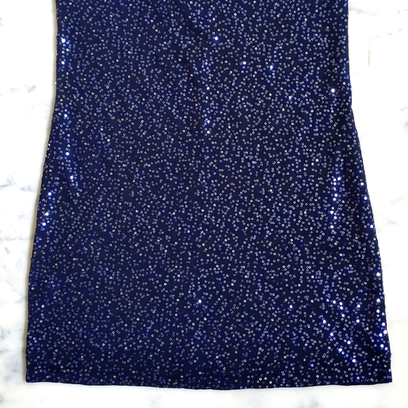 NWT. Express Gorgeous Dark Blue/Black Sparkle Sleeveless Stretch Dress w/Lining. - Picture 4 of 8